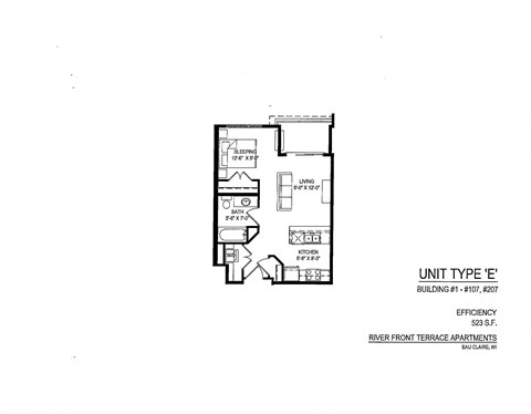 Floor plan for studio, 1 bath, 809 sqft